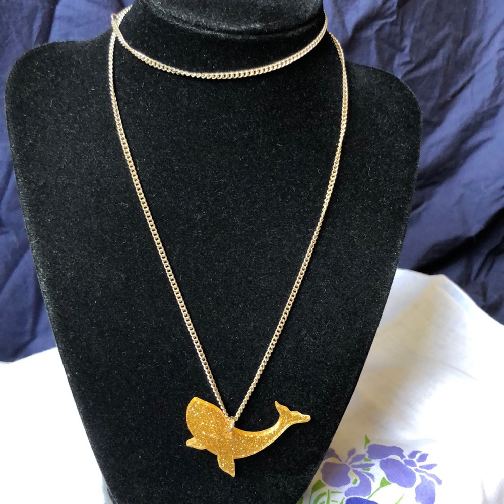 Handmade gold glitter whale necklace